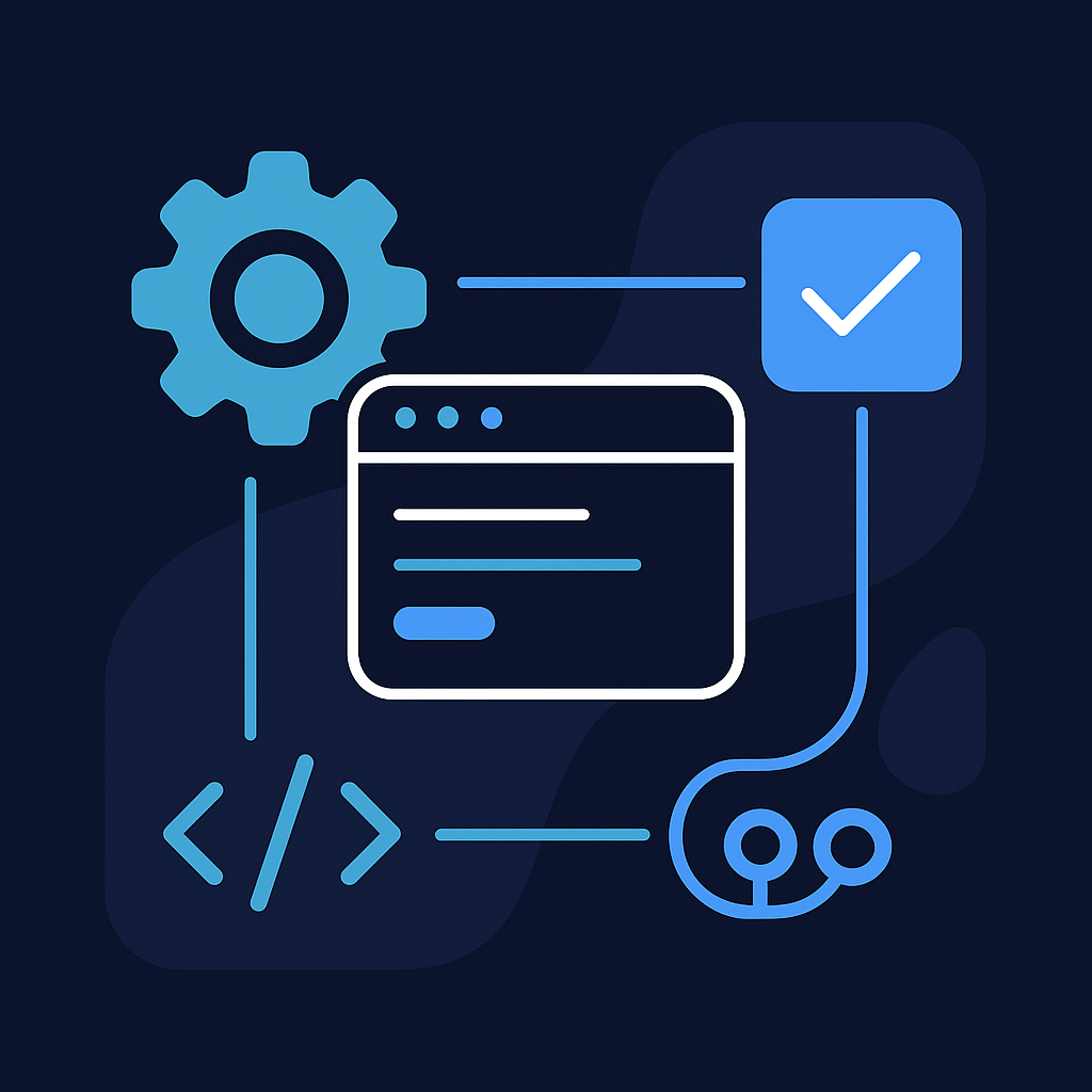 Technical requirements configuration with gear, browser, and checkmark icons
