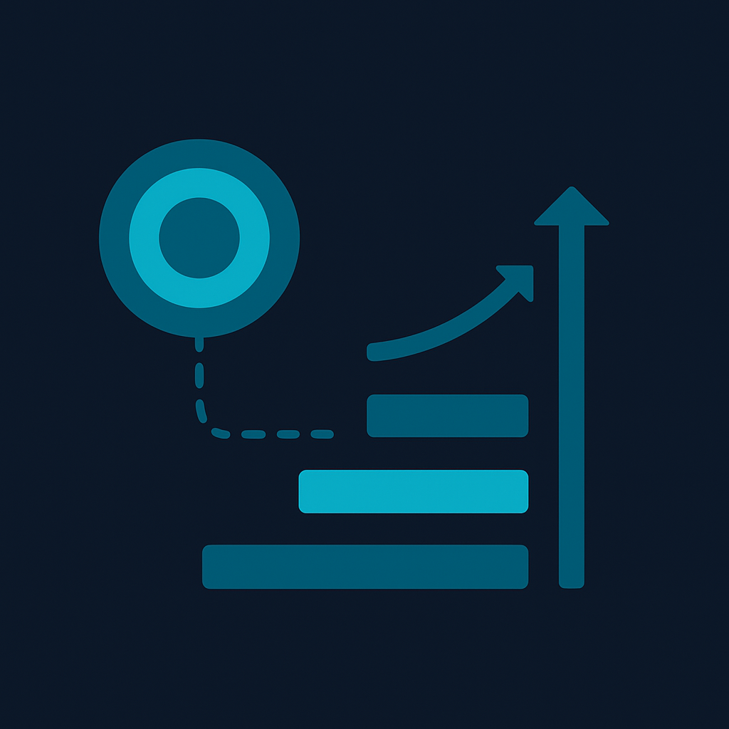 Startup Vision Planning - Target with growth metrics and upward trending arrow representing goal setting and growth trajectory planning